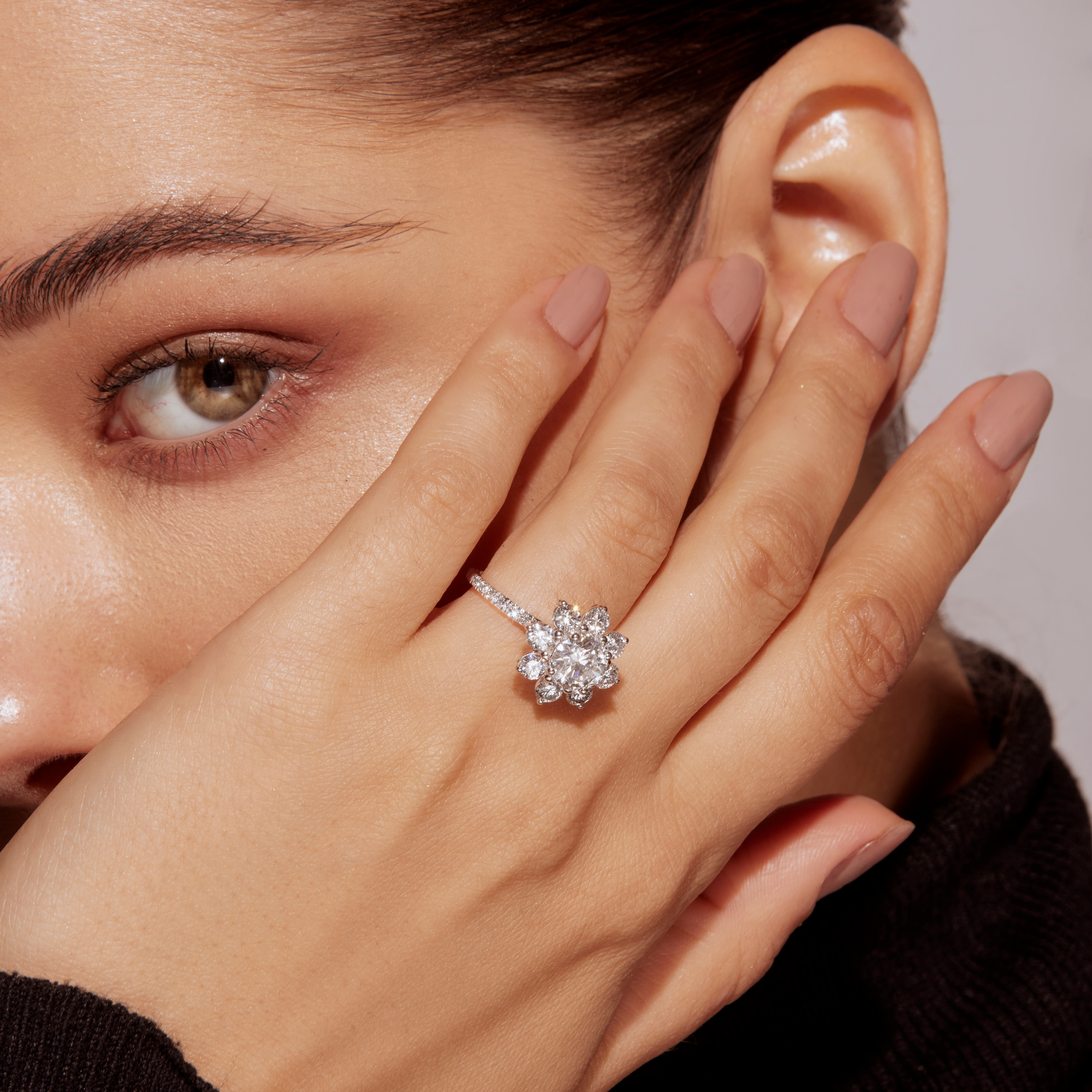 Diamond Studded Sunflower Cluster Ring